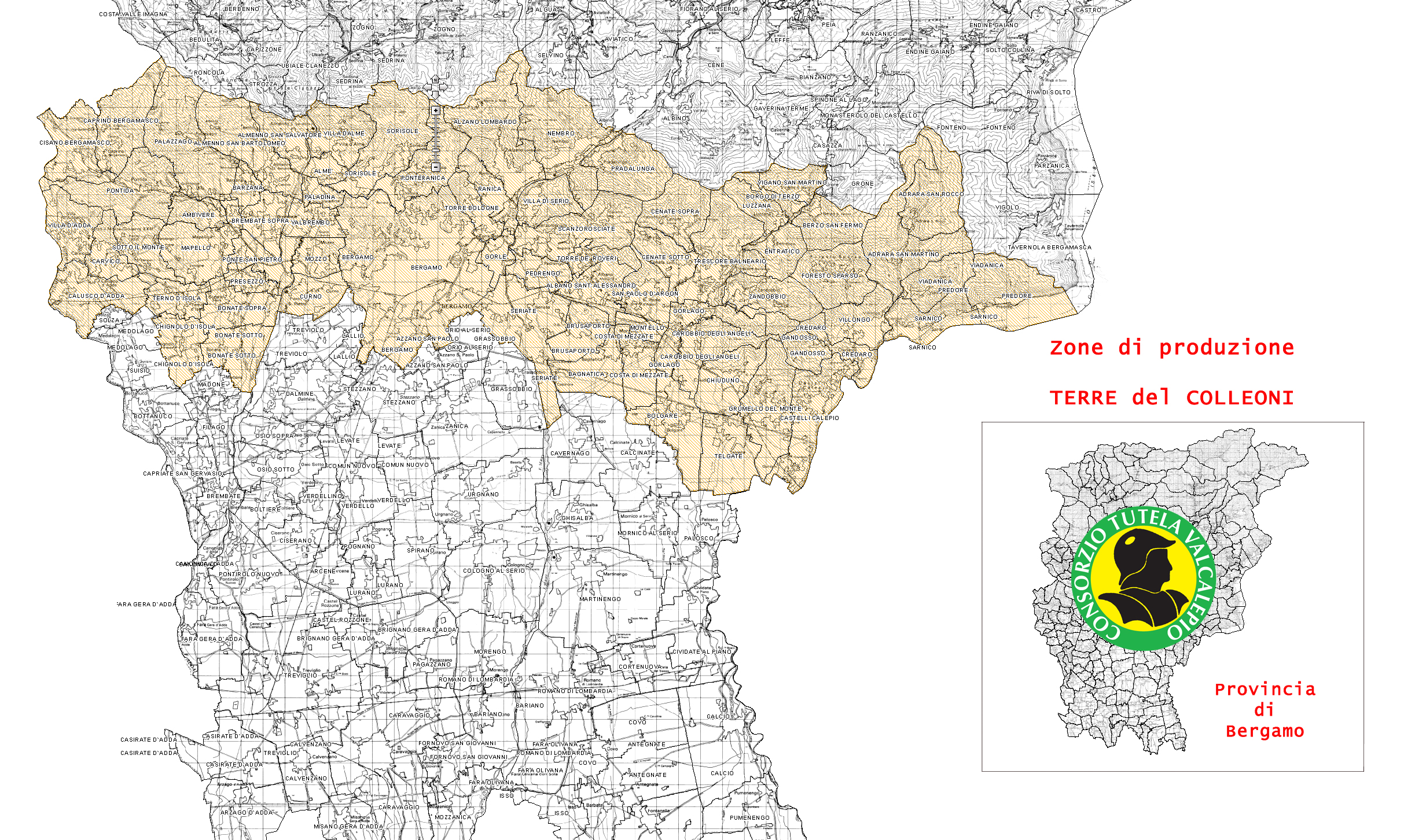 Mappa con zone di produzione del Terre del Colleoni